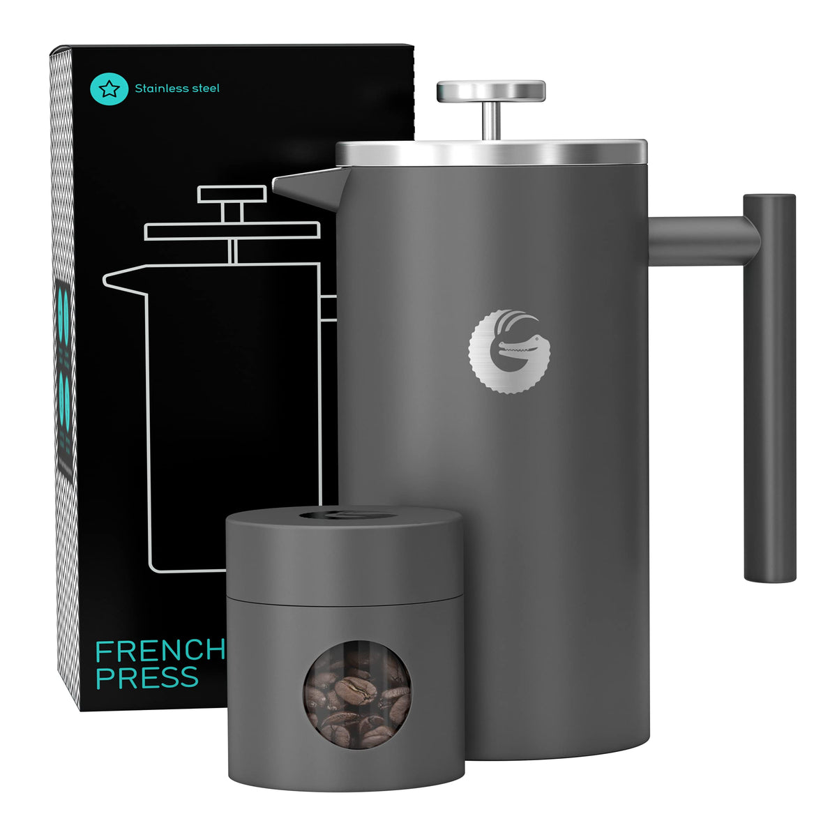 Coffee Gator French Press Coffee Maker - Thermal Insulated Brewer Plus Travel Jar - Large Capacity Double Wall Stainless Steel - 34oz - Orange