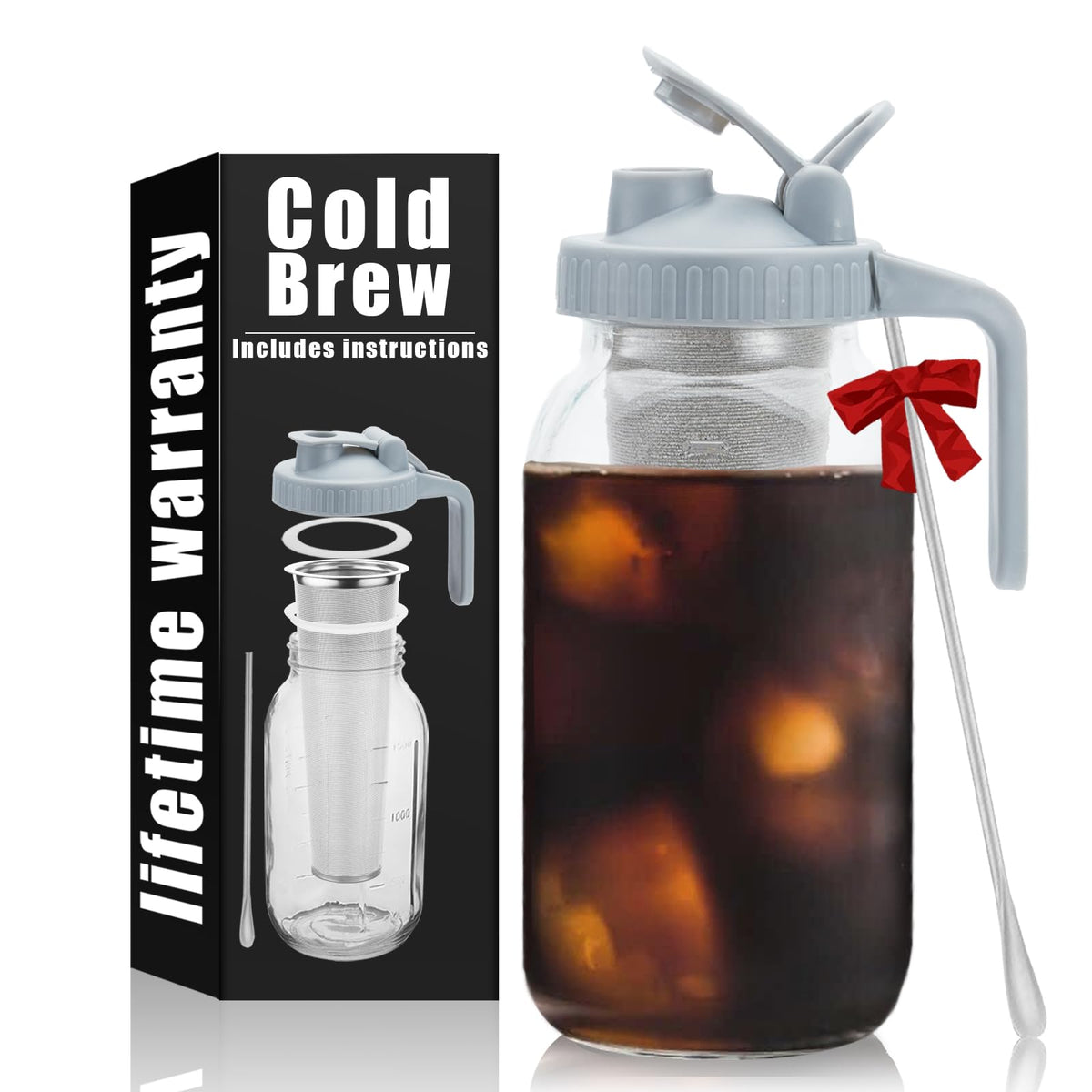 64oz Iced Coffee Brewer with Spoon & Dense Filter
