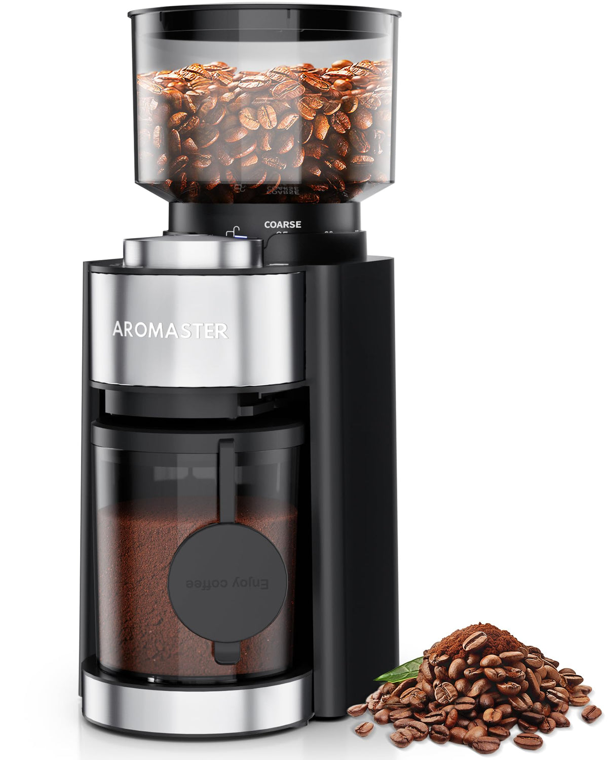 AromaGrind 25-Setting Burr Coffee Grinder with Timer and Portafilter Holder