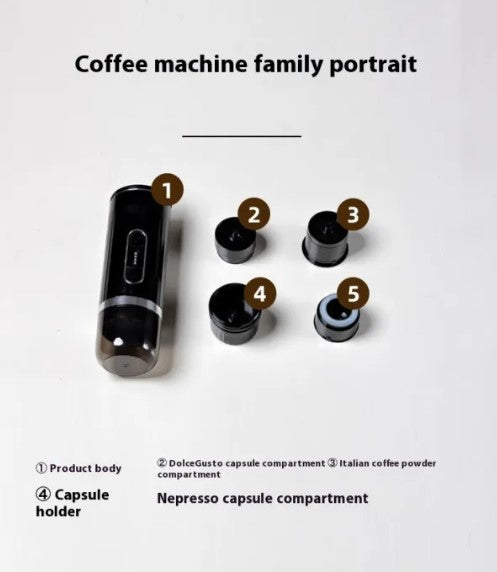 Portable Rechargeable Espresso Machine, Capsule and Ground Coffee