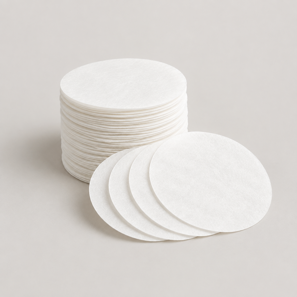 Stack of white round paper coffee filters for AeroPress, 500-count