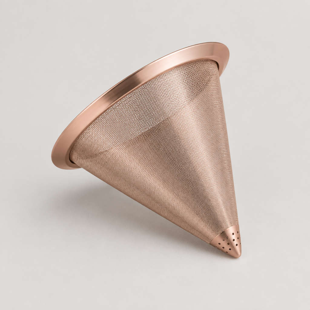 Rose gold stainless steel pour-over coffee cone, reusable double-mesh filter