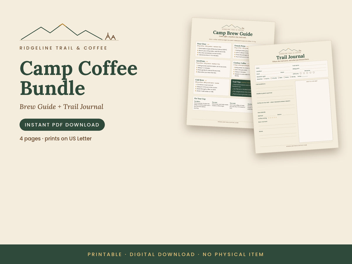 Camp Coffee Printable Bundle | Brew Guide + Hiking Trail Journal