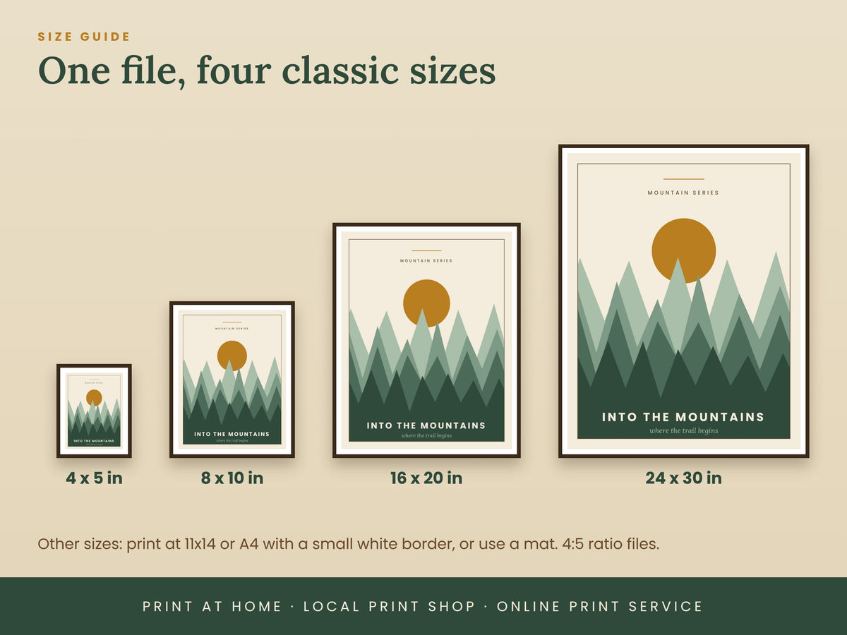 Mountain Wall Art Set of 5 | Printable Camping & Cabin Prints