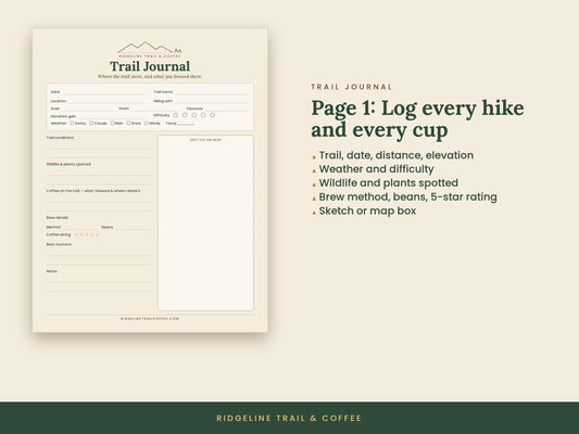 Hiking Trail Journal | Printable Trail Log with Coffee Notes